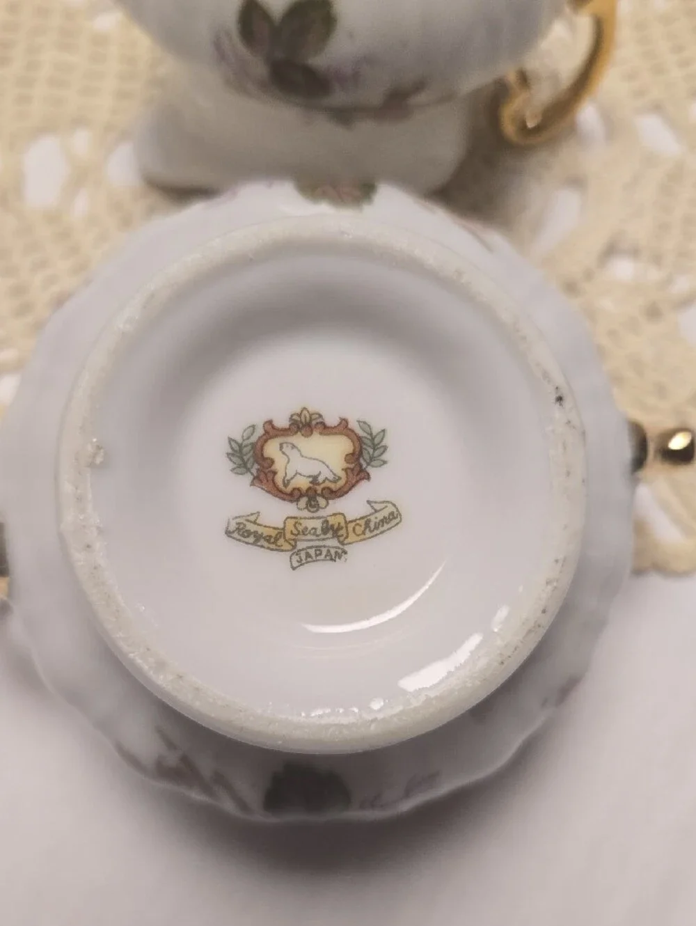 Vintage White Porcelain Creamer and Sugar Set with Pink Floral & Gold Trim